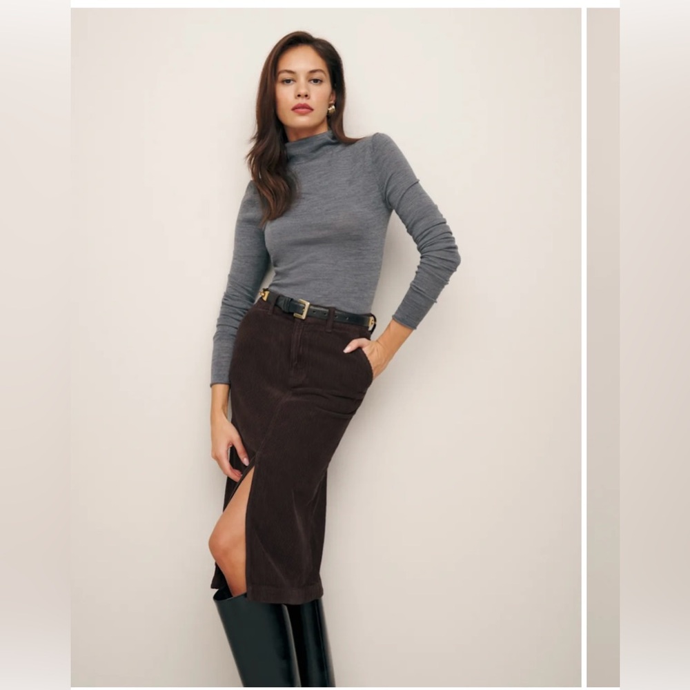 Reformation Lila Corduroy Midi Skirt in Espresso size 26
